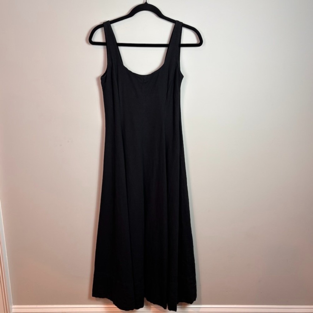 Gap Womens Linen Blend Fit & Flare Black Sleeveless Midi Dress sz XS Balletcore